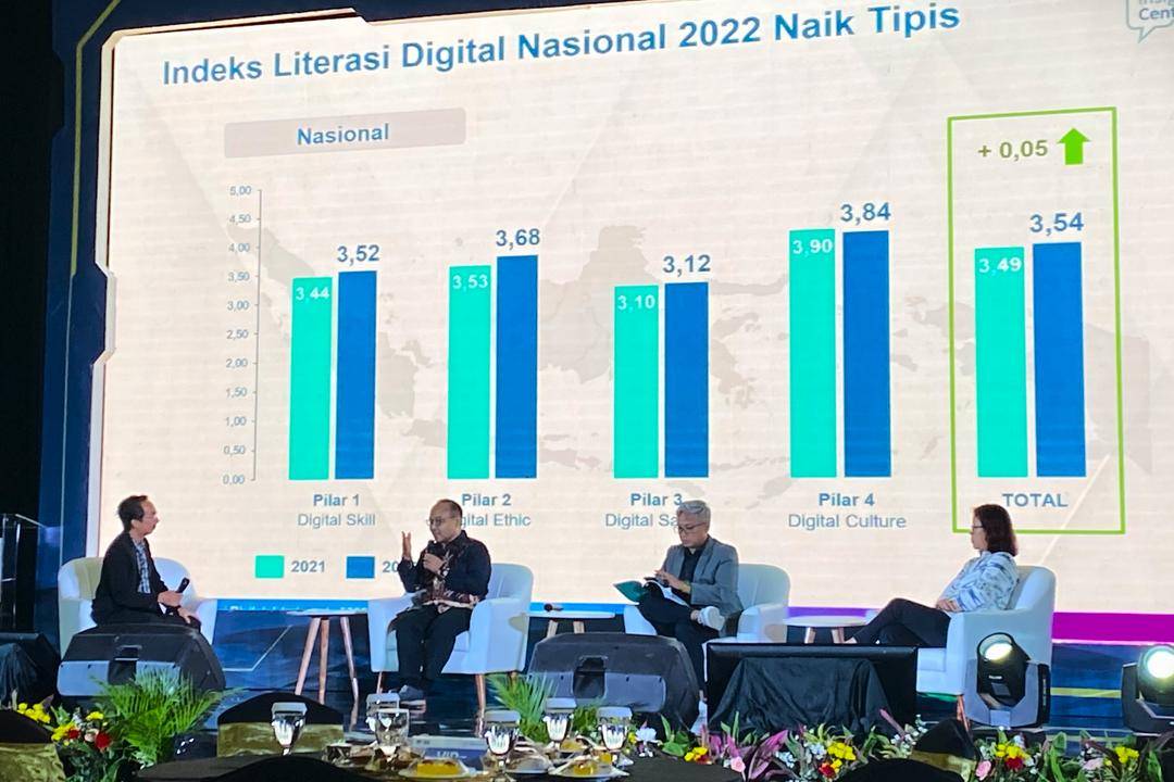 Talkshow dalam peluncuran Status Literasi Digital Indonesia 2022, di Jakarta, Rabu (1/2). (Fortuneidn/Bayu)
