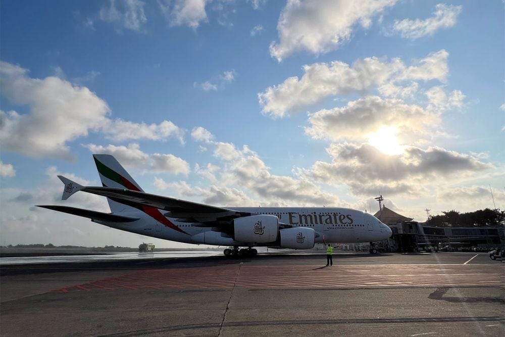 Bandara I Gusti Ngurah Rai Bali mampu melayani penerbangan pesawat Airbus A380-800 milik maskapai komersial Emirates, Kamis (1/6/2023). Foto Angkasa Pura
