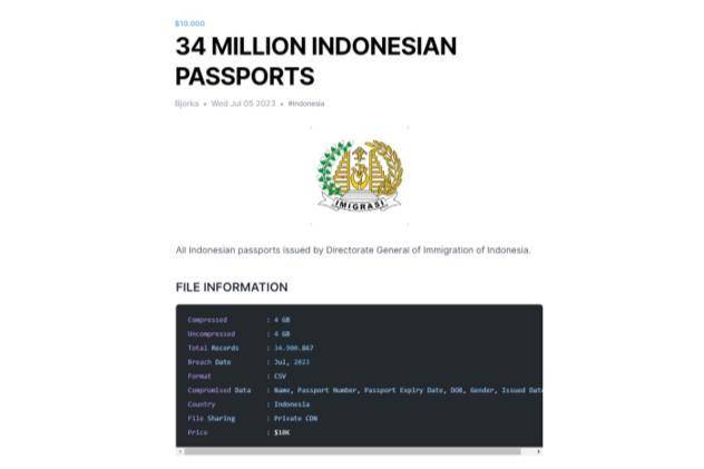 Akun Bjorka yang menjual 34 juta data paspor WNI. (Tangkapan layar)
