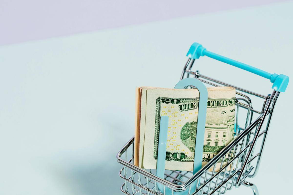 Ilustrasi uang dolar dalam keranjang belanja (pexels.com/Kaboompics.com) 
