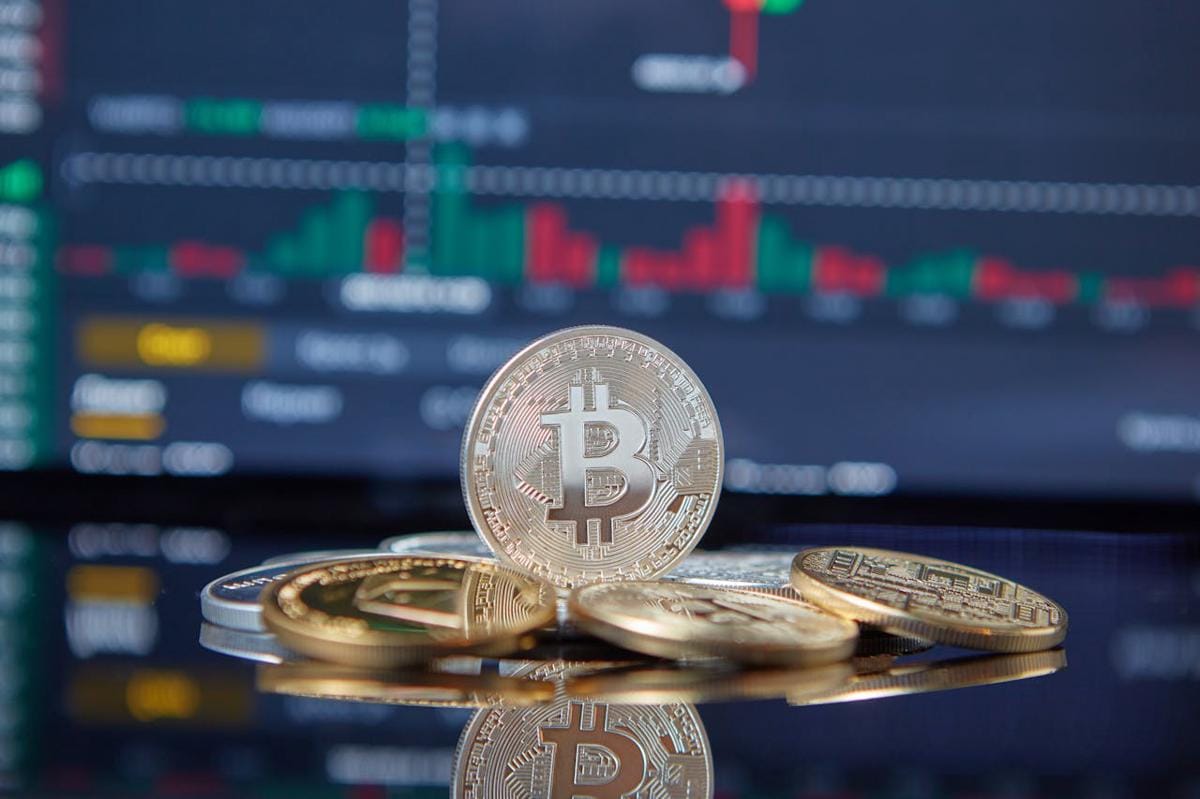 Ilustrasi grafik kripto yang dinamis.